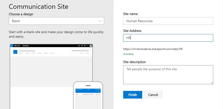 SharePoint Communication Site screenshot