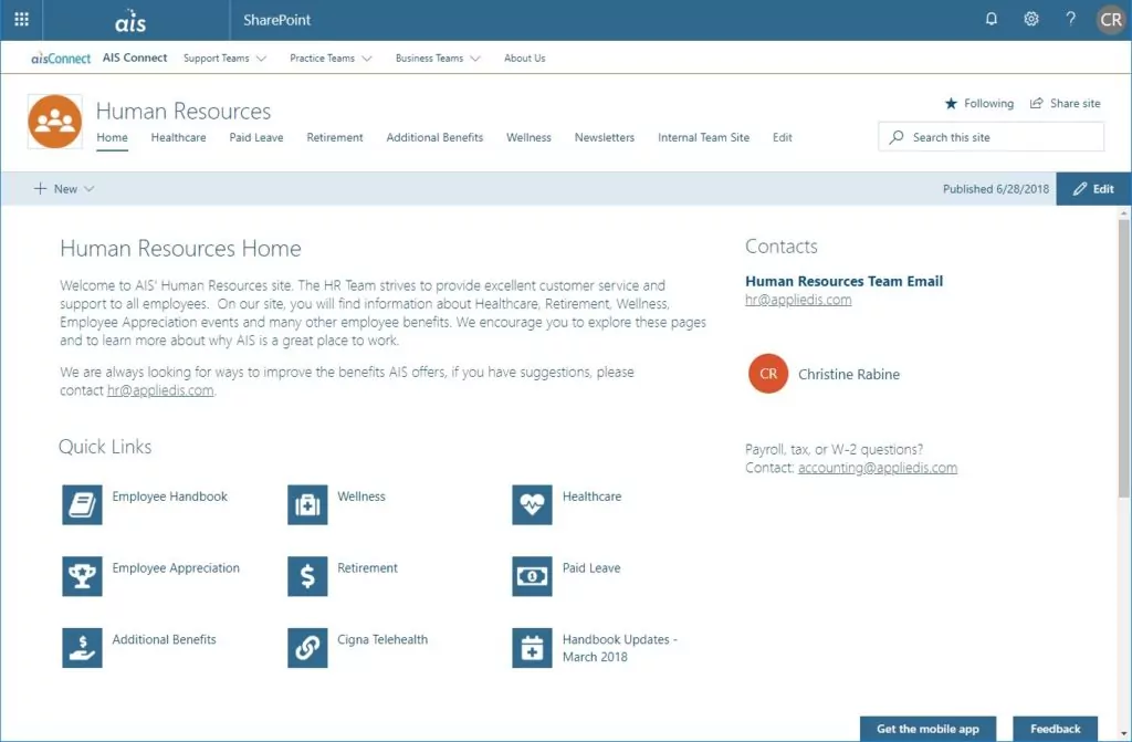 Sample SharePoint HR Site