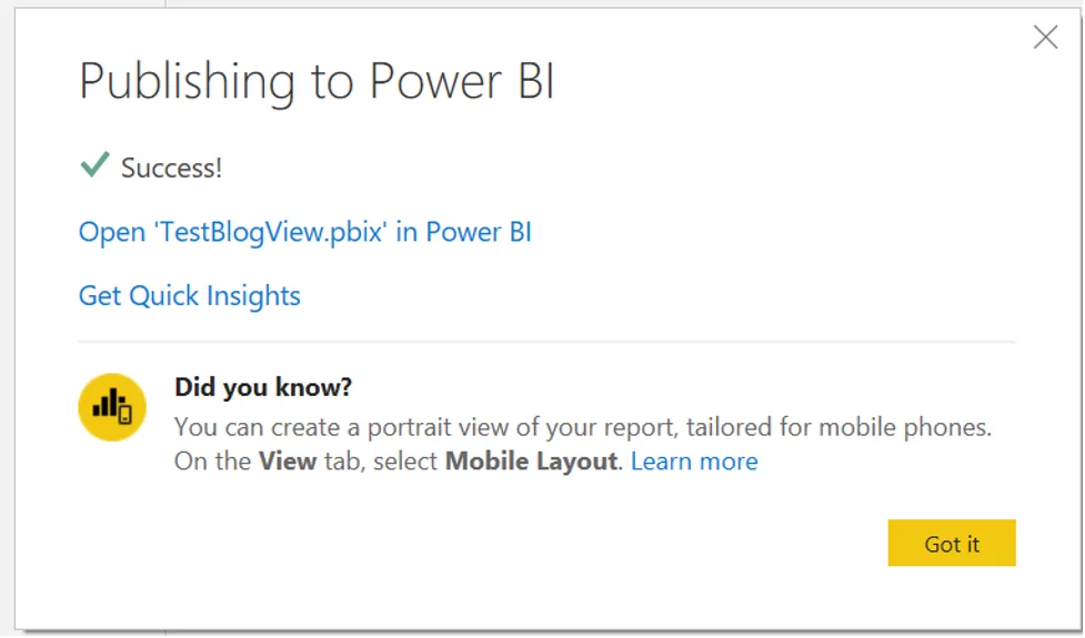 Publishing to Power BI