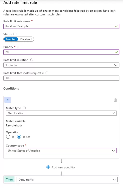 Adding rate limit rule to match