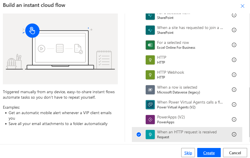 Build and instant cloud flow