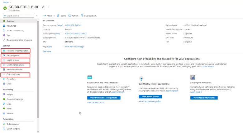 Configuration in the Azure External Load Balancer