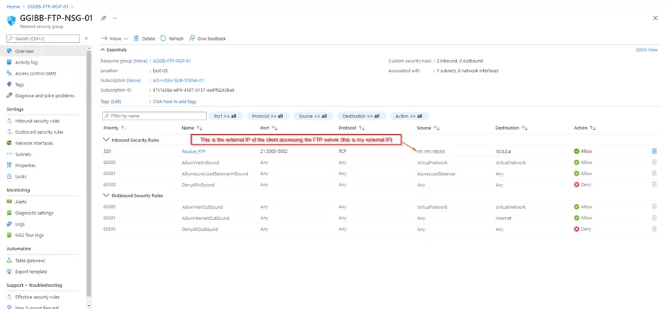 External IP client accessing the FTP server