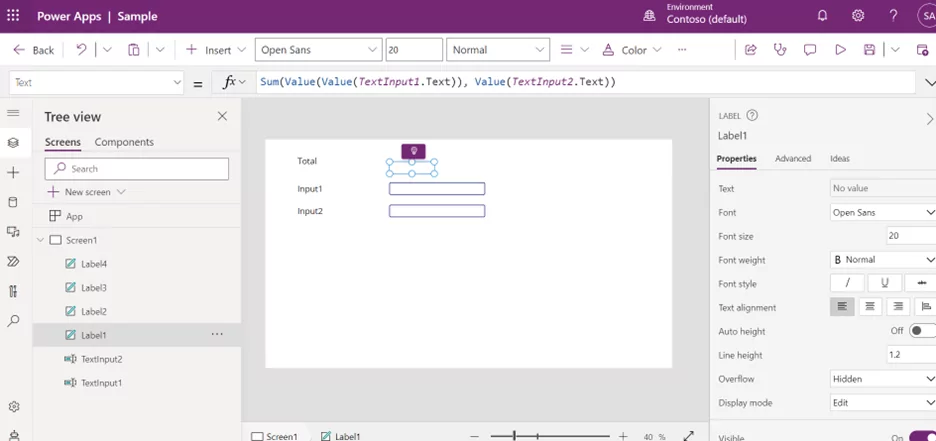 Power Fx formula bar example